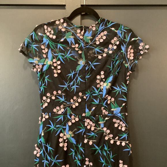 Anthropologie blue black bird embroidered shortsleeve VONE Rylee midi Dress 8 - Picture 11 of 12